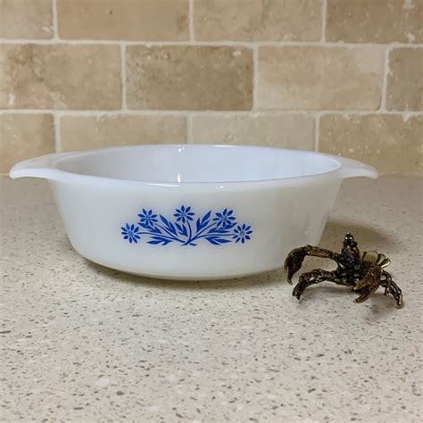 Fire King Kitchen Vintage Anchor Hocking Fire King Casserole Dish Blue Cornflower Milk Glass