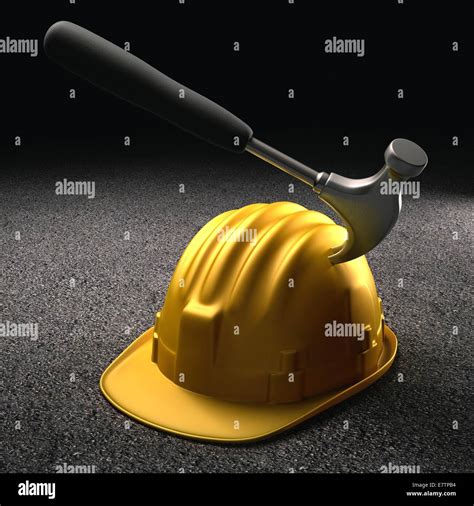 Hammer Hitting A Hard Hat Conceptual Artwork Stock Photo Alamy