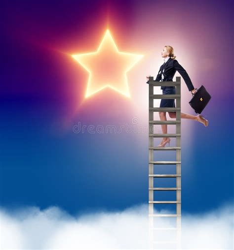 Businesswoman Reaching Out For Stars In Success Concept Stock Photo