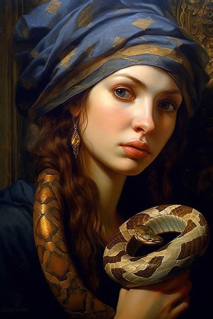 Premium Ai Image A Painting Of A Woman Holding A Snake