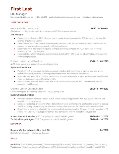 SRE Manager Resume Examples for 2025 | Resume Worded