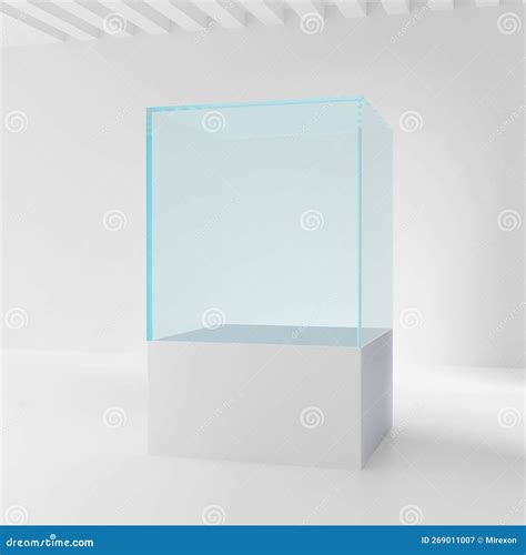 Realistic Glass Square Showcase Empty Glass Box In Room Stock Illustration Illustration Of