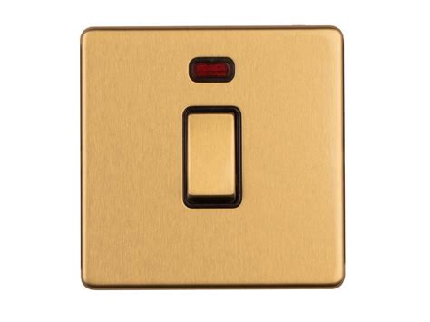 Elecsb20adpswnb Eurolite 1 Gang 20amp Dp Switch And Neon Flat Concealed Satin Brass Plate