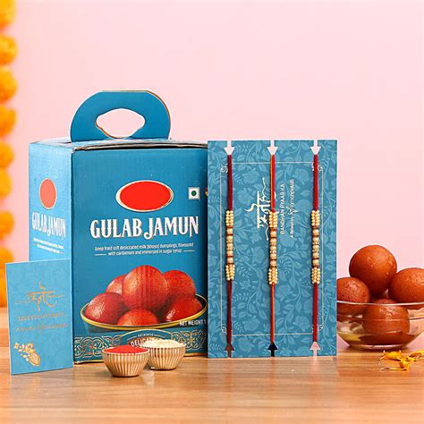 3 Pearl Mauli Designer Rakhis And Gulab Jamun Usa Gift 3 Pearl Mauli