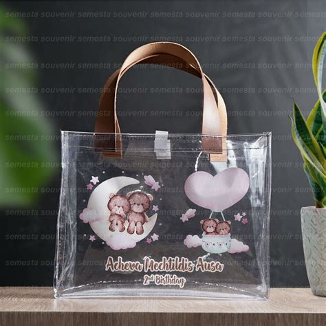 Jual Custom Tas Mika Transparan Landscape Bukan Sablon Pegangan Kulit