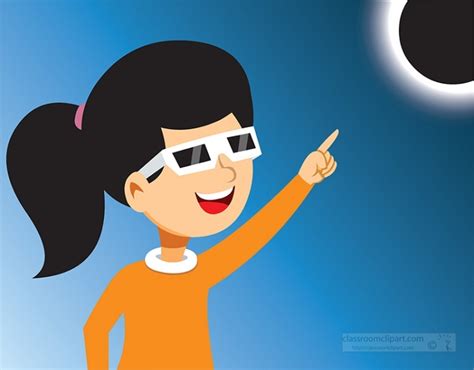 Space Clipart-girl wearing solar protected glasses looking up to the ...