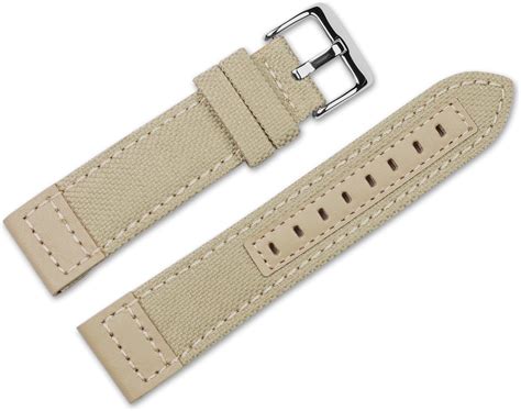 22mm Replacement Watch Band Nylon Canvas With Leather Trim Tan