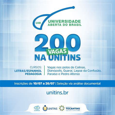 Unitins Lançado edital oferta de 200 vagas para os cursos de