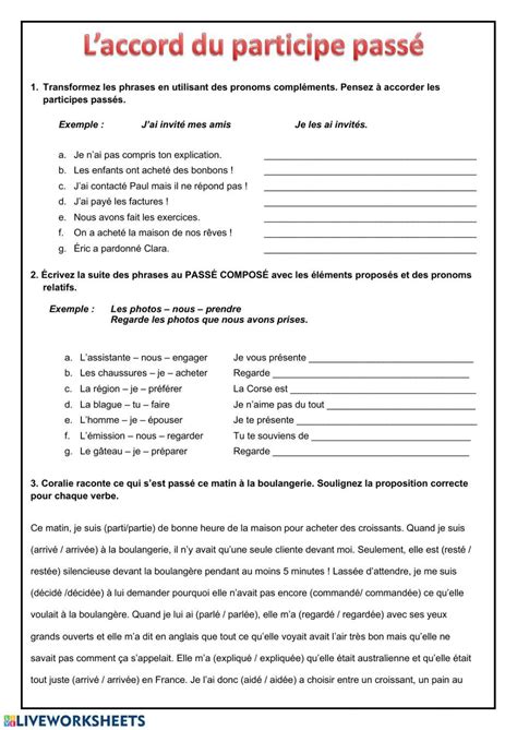 Accord Du Participe Passé 2 Online Exercise For Live Worksheets