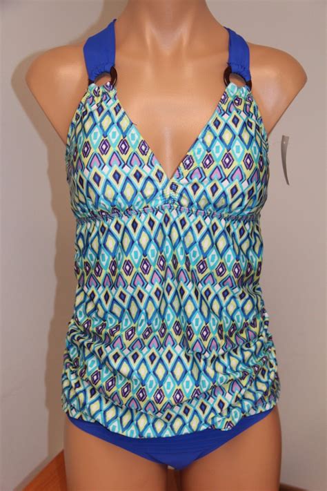 Nwt Athena Swimsuit Bikini Pc Set Size Retro Pant Halterkini Blue Ebay