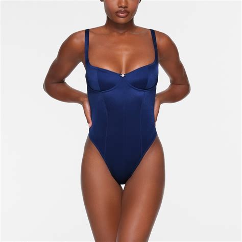 Skims Stretch Satin Bodysuit Pyrite Editorialist