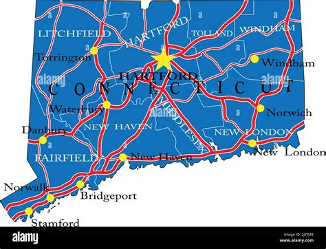 Detailed Map Of Connecticut Statein Vector Formatwith County Borders