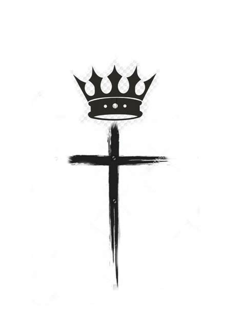 A Black And White Drawing Of A Cross With A Crown On Top