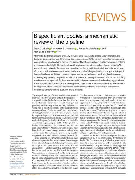 Bispecific Antibodies: a Mechanistic Review of the Pipeline - DocsLib