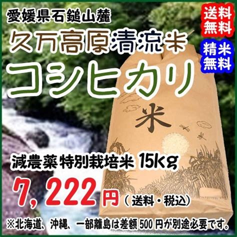 愛媛 石鎚山麓 久万高原清流米 減農薬 特別栽培米 2022年産 コシヒカリ 玄米15kg白米135kg 百姓直送 送料無料 宇和海の幸