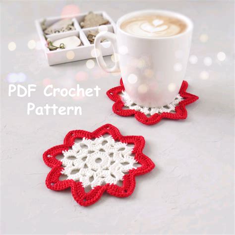 Christmas Crocheted Coasters Pattern Easy Pdf Crochet Etsy