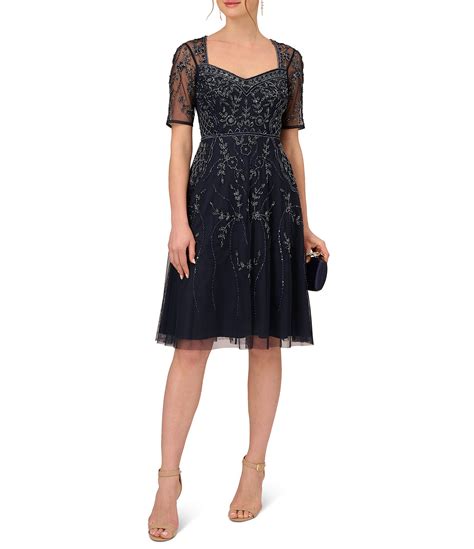 Adrianna Papell Beaded Sweetheart Neck Sleeve A Line Dress Dillard S