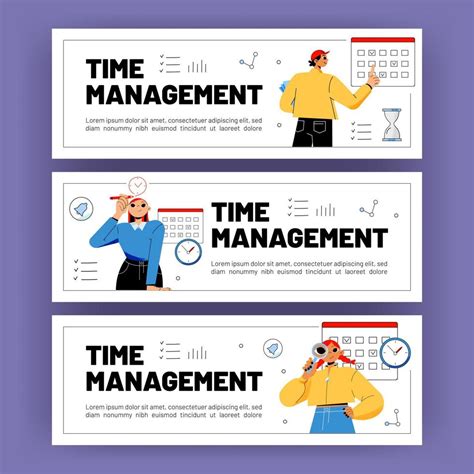 Time Management Posters With Workers And Calendar Vector Art