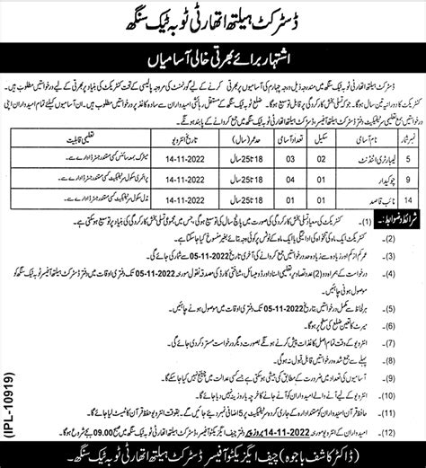 District Health Authority Toba Tek Sign Job 2022 2024 Job Advertisement