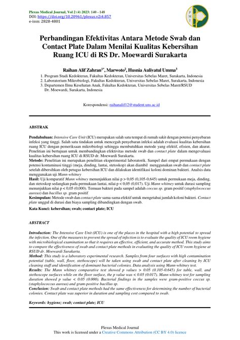 PDF Perbandingan Efektivitas Antara Metode Swab Dan Contact Plate