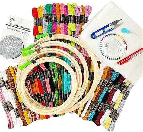 Qroof Embroidery Materials Kit New Colour Threads Pcs Bamboo Hoops