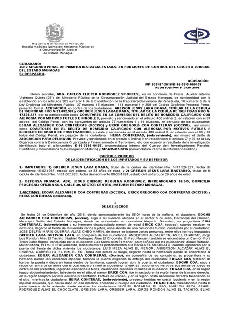 Acusacion Mp 635427 2016 Homicidio Greiber Y Greison Laras Pdf