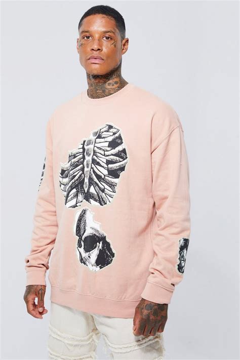 Mens Oversized Skeleton Puff Print Sweatshirt Boohoo Uk