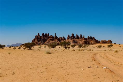 Sandstone Pinnacles In The Sahara Desert Blue Sky Chad Africa