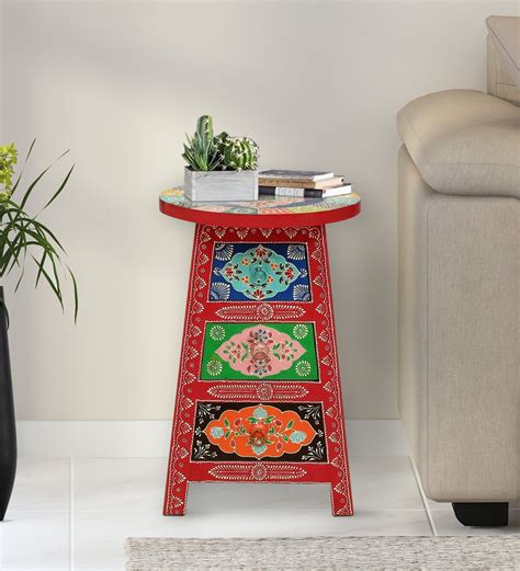 Buy Vemaki Solid Wood End Table In Hand Painted Multicolour At 19 OFF