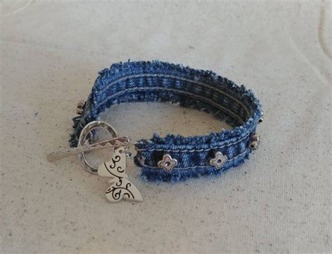 Upcycled Frayed Denim Bracelet Etsy Denim Bracelet Fabric