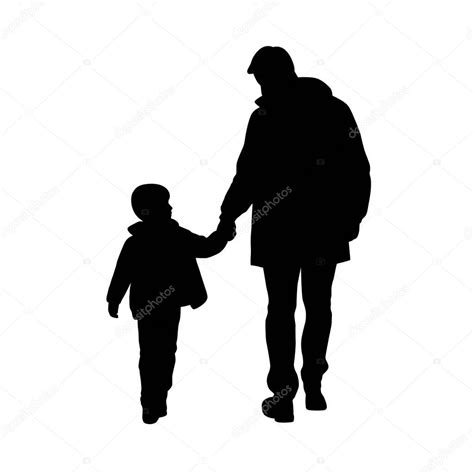 Padre Con Figlio Silhouette Padre Figlio Che Camminano Mano Mano