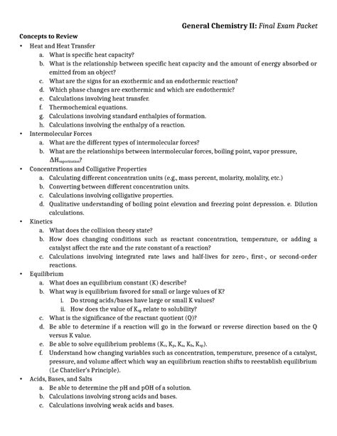 Final Exam Review General Chemistry Ii Final Exam Packet Concepts To