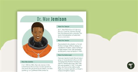 Inspirational Woman Profile Dr Mae Jemison Teach Starter