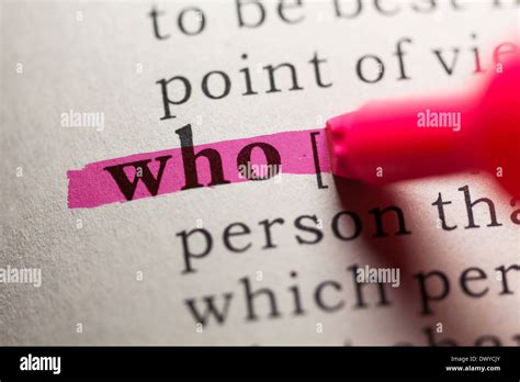 Fake Dictionary Definition Of The Word Who Stock Photo Alamy