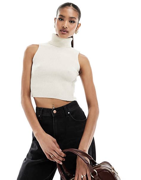 Missyempire Knitted Roll Neck Vest Top In White Asos