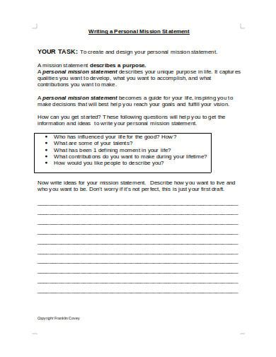 34 Personal Mission Statement Worksheet - support worksheet