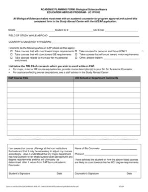 Fillable Online Cie Uci Eap Academic Planning Form For Bio Majors Uci