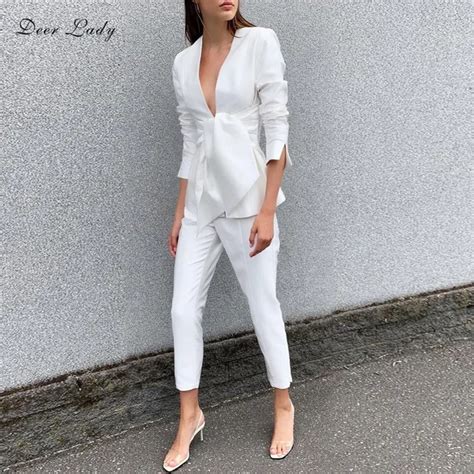 Deer Lady Women 2 Piece Set Top And Pants 2019 Summer Party White Long