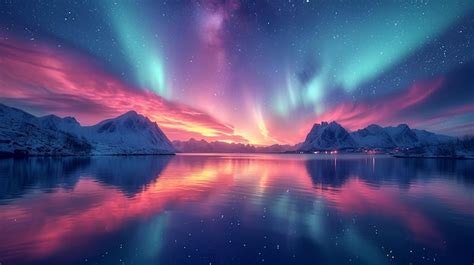 Premium Photo Stunning Aurora Borealis Over A Snowy Scandinavian