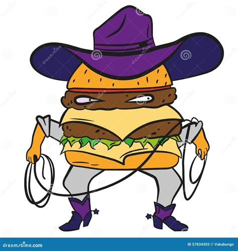 Funny Cowboy Burger, Cheeseburger In A Hat And Stock Vector - Image: 57834303