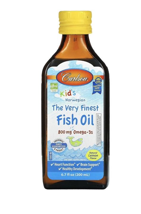 Carlson labs, норвежская омега 3 для детей, лимонный вкус, 800 мг, 200 ...