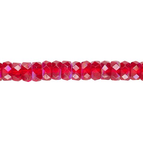 Bead Czech Fire Polished Glass Light Red Ab X Mm Faceted Rondelle