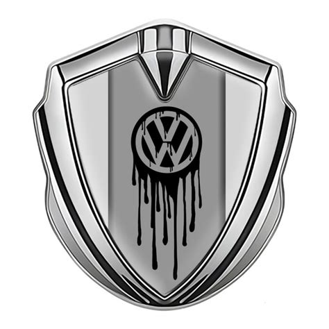 Vw Emblem Badge Self Adhesive Silver Grey Base Dripping Brush Effect