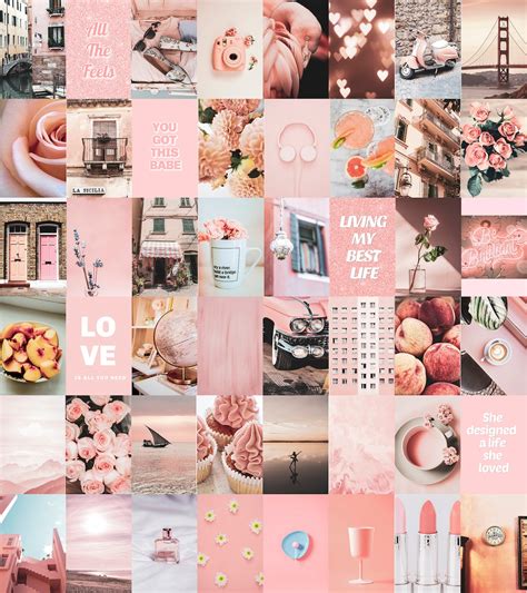 Peachy Pink Vsco Wall Collage Kit Pink Aesthetic Wall Collage Etsy