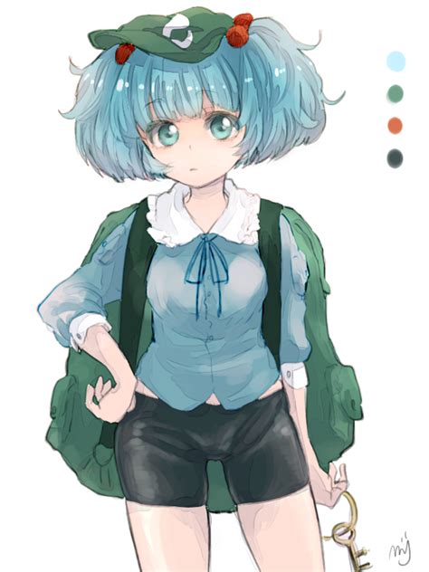 Safebooru 1girl Backpack Bag Bike Shorts Blue Eyes Blue Hair Hair