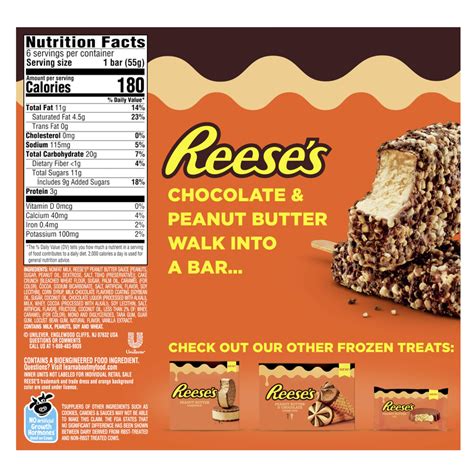 Reeses Peanut Butter Frozen Dairy Dessert Bar 6 Ct Delivered In As