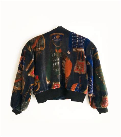 1980s Escada Military Print Navy Blue Shoulder Pads Oversized Bomber