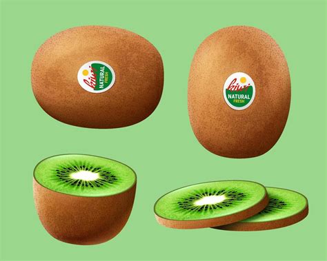 D Illustration Of Kiwi Fruits With Sticker Whole And Chopped Kiwis