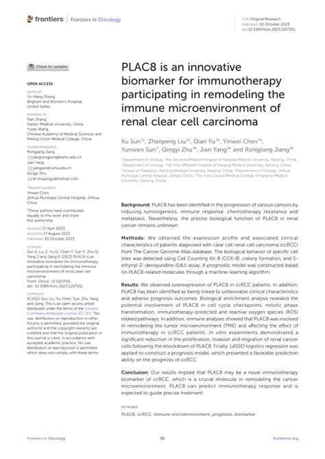 PDF PLAC8 Is An Innovative Biomarker For Immunotherapy Participating