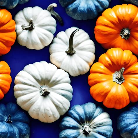 Blue Pumpkins And White Pumpkins Pattern Creative Fabrica